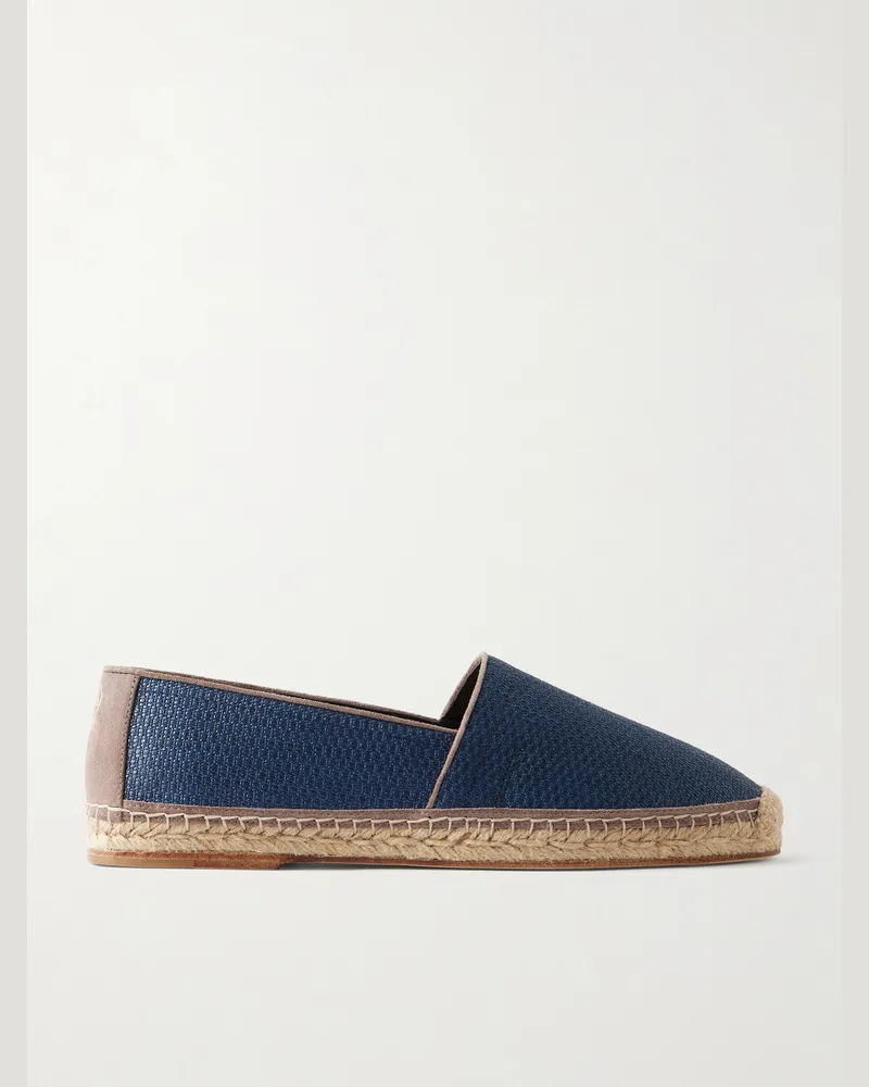 Brunello Cucinelli Suede-Trimmed Raffia Espadrilles Blue