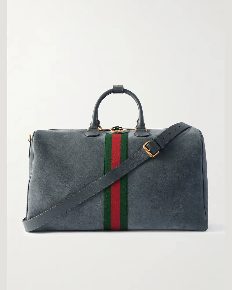 Gucci Savoy Medium Full-Grain Leather-Trimmed Suede Weekend Bag Gray