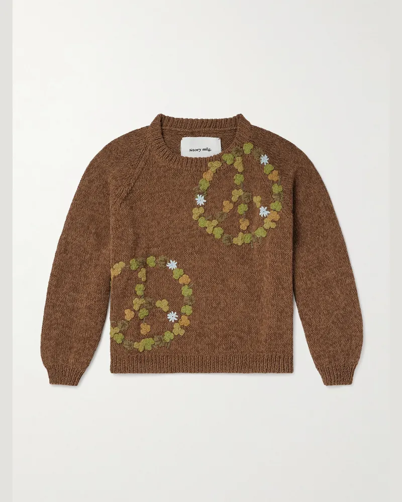 STORY mfg. Bulb Appliquéd Organic Cotton Sweater Brown