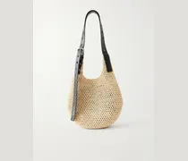 Paula's Ibiza Leather-Trimmed Woven Raffia Tote Bag