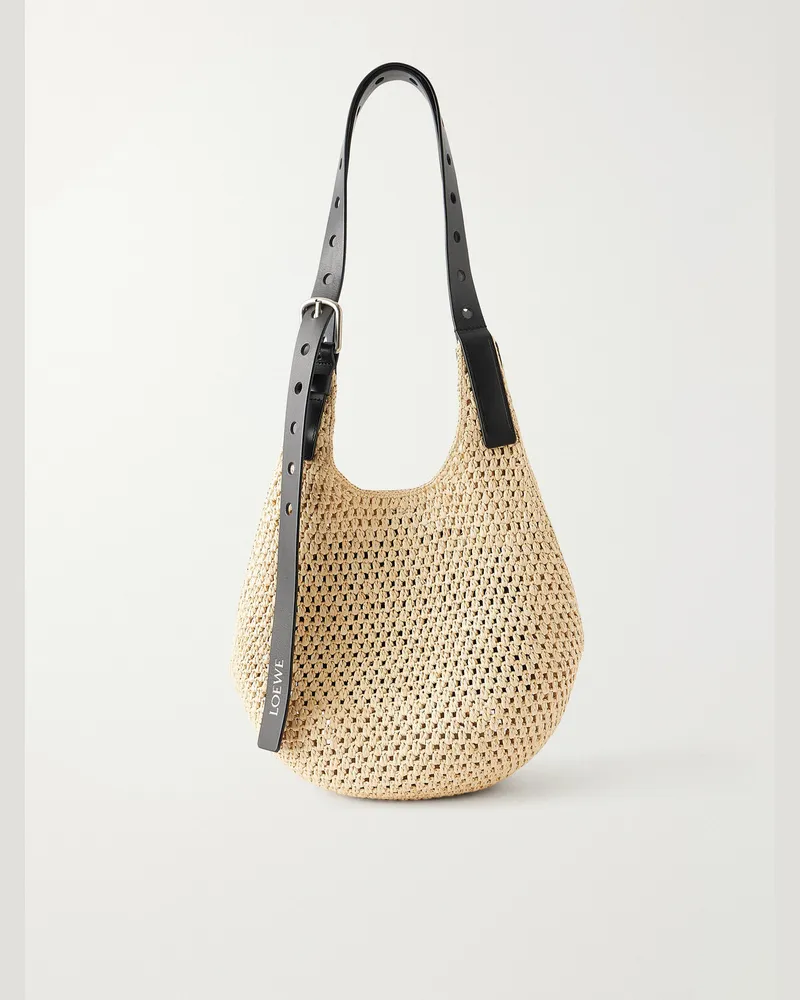 Loewe Paula's Ibiza Leather-Trimmed Woven Raffia Tote Bag Neutrals