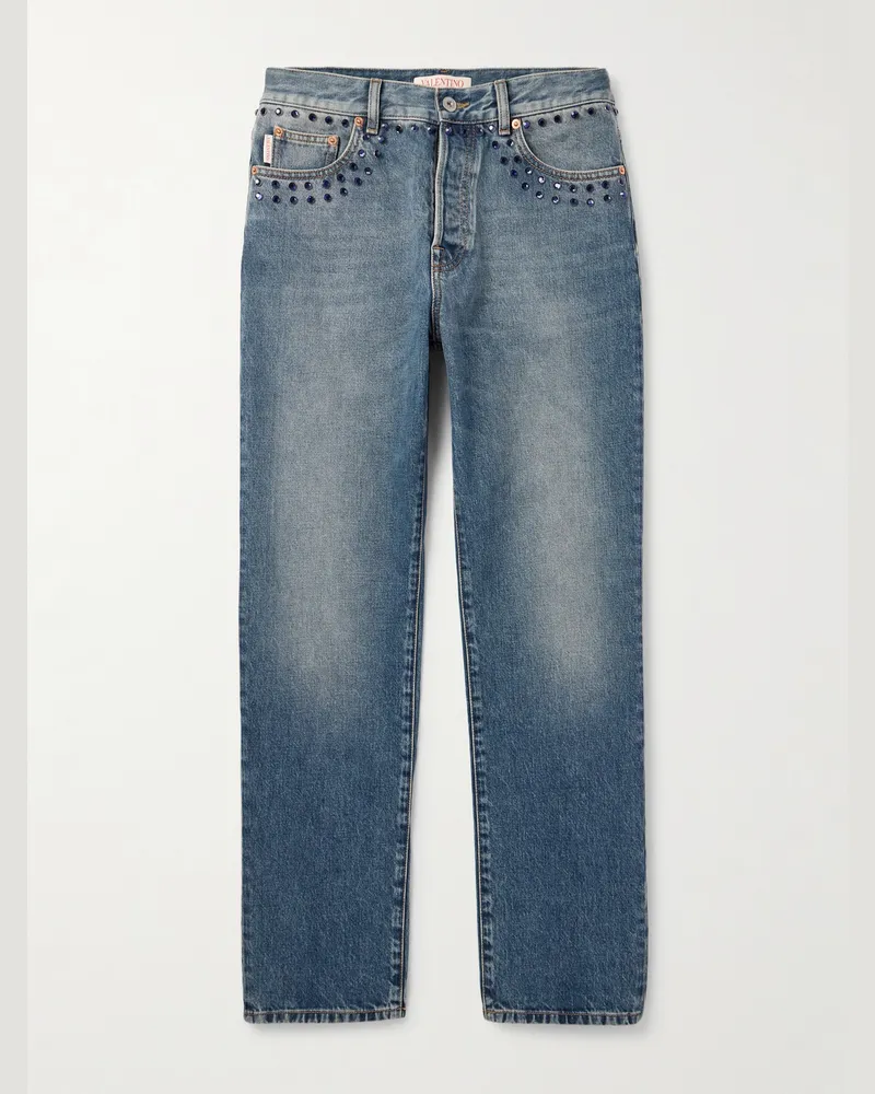 Valentino Garavani Gerade geschnittene Jeans mit Kristallen Blau