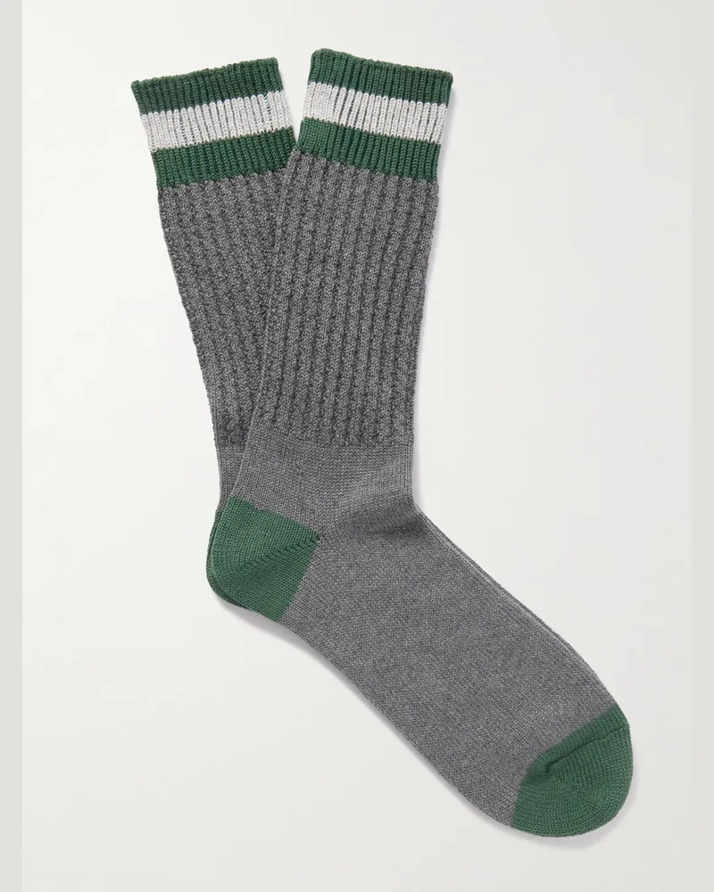 MR P. Striped Ribbed Cotton-Blend Socks Gray