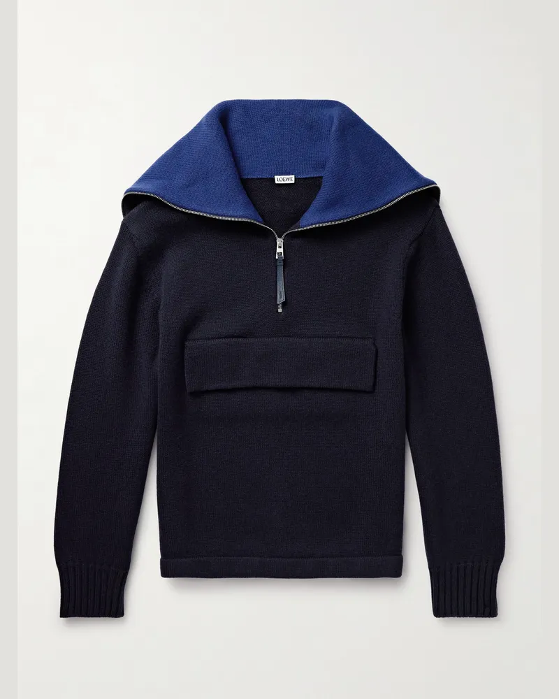 Loewe Pullover aus Wolle mit kurzem Reißverschluss Blau