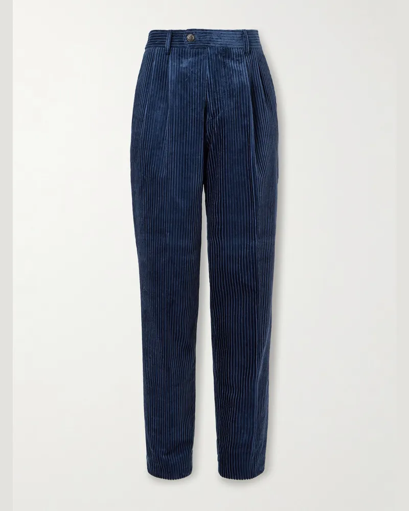 Brunello Cucinelli Straight-Leg Cotton-Corduroy Suit Trousers Blue