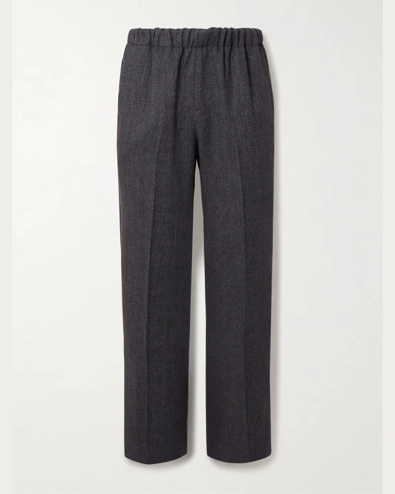 PIACENZA 1733 Straight-Leg Herringbone Wool, Linen and Cashmere-Blend Trousers Blue