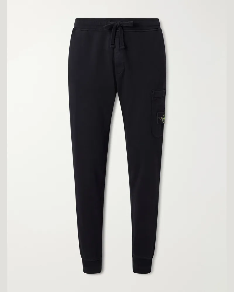 Stone Island Straight-Leg Garment-Dyed Cotton-Fleece Sweatpants Black