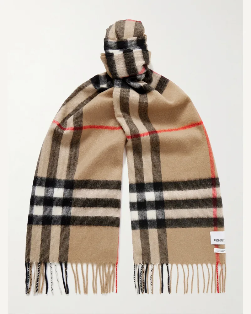 Burberry Schal aus Kaschmir mit Fransen und Karomuster Neutral