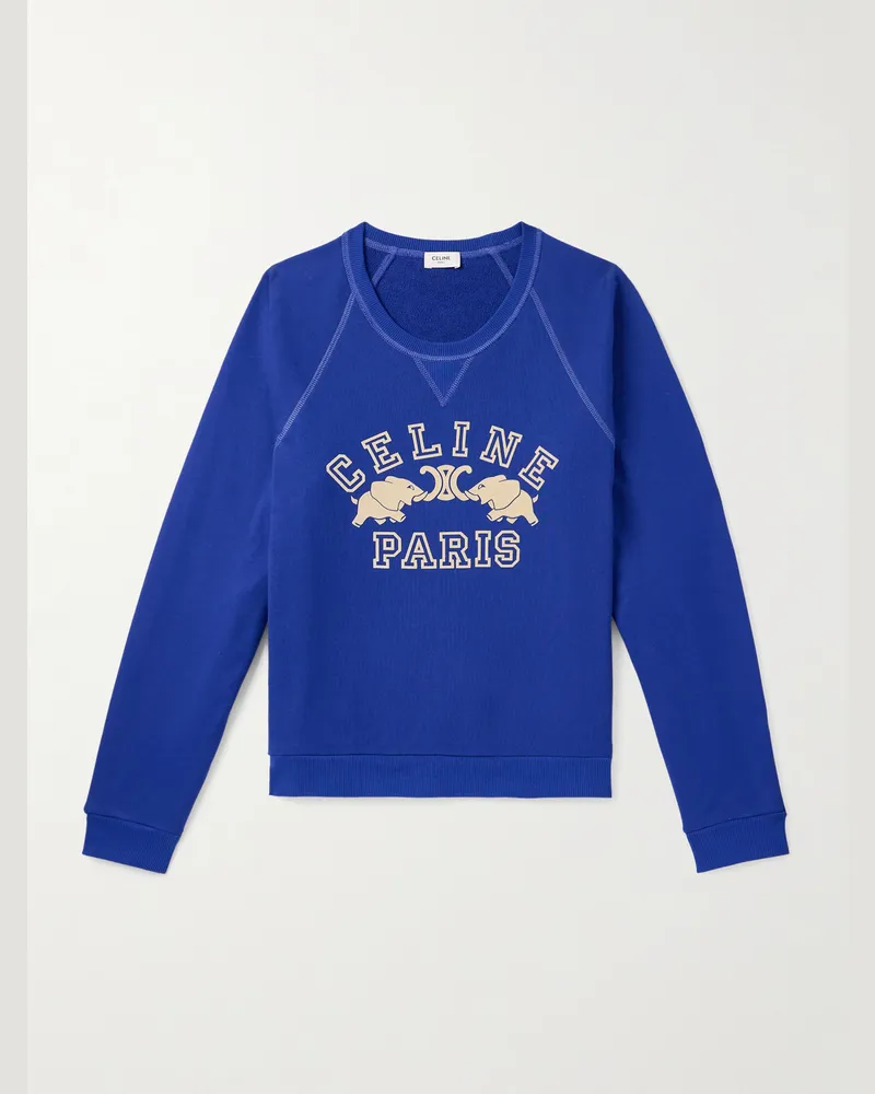 Celine Schmal geschnittenes Sweatshirt aus Baumwoll-Jersey mit Logoprint Blau