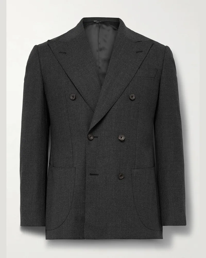 Thom Sweeney Slim-Fit Double-Breasted Wool Blazer Gray