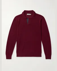 Canali Pullover aus Wolle mit Polokragen Burgunder