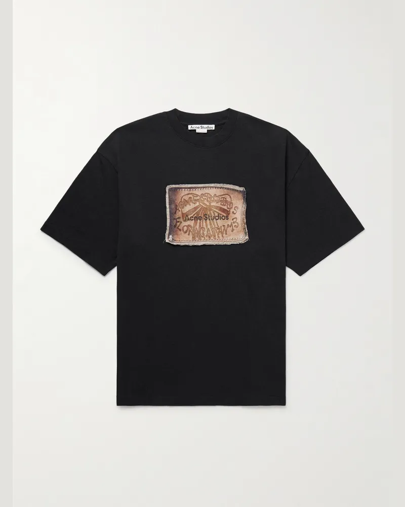Acne Studios Trompe-L'œil T-Shirt aus Baumwoll-Jersey mit Logoprint Schwarz