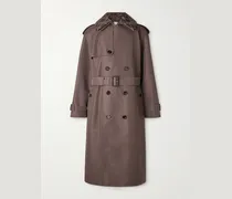 Leather-Trimmed Silk and Cotton-Blend Trench Coat