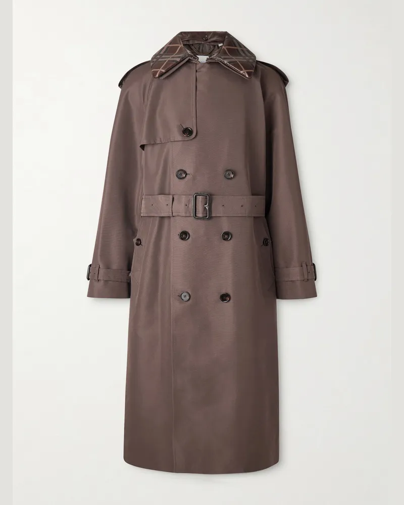 Burberry Leather-Trimmed Silk and Cotton-Blend Trench Coat Brown