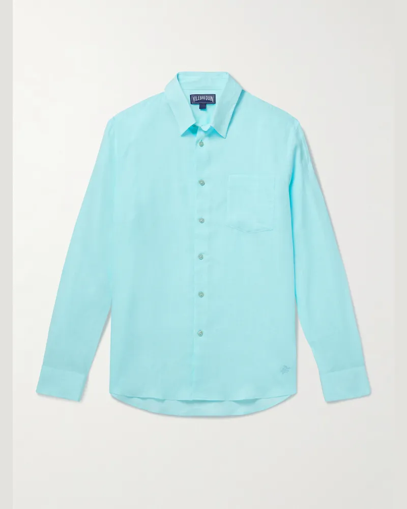 Vilebrequin Caroubis Hemd aus Leinen Blau