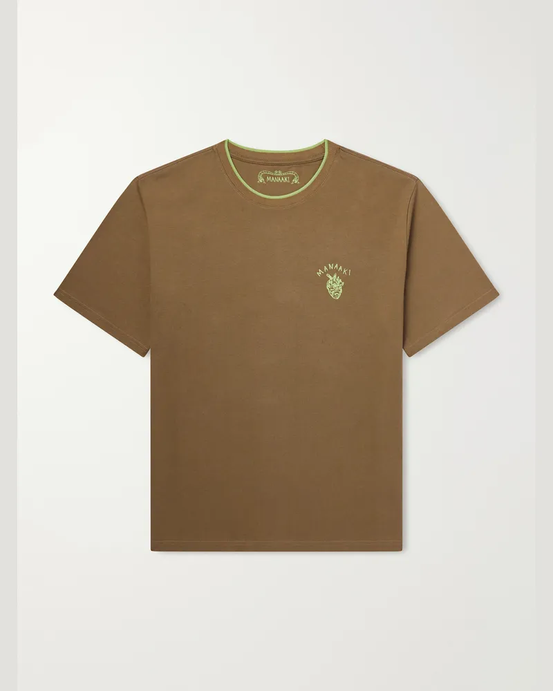 MANAAKI Logo-Printed Cotton-Jersey T-Shirt Brown