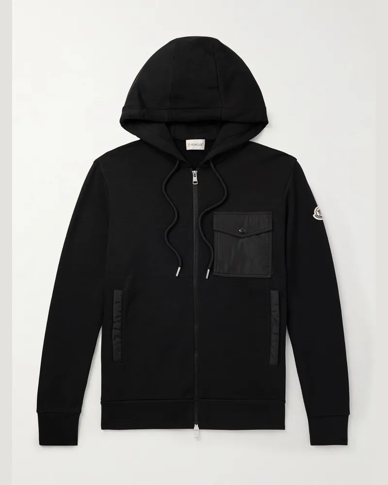 Moncler Kapuzenjacke aus Jersey aus einer Baumwollmischung mit Shell-Besatz Blau