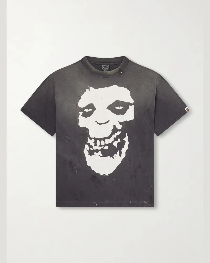 SAINT MXXXXXX BAPE® T-Shirt aus Baumwoll-Jersey mit Print in Distressed-Optik Schwarz