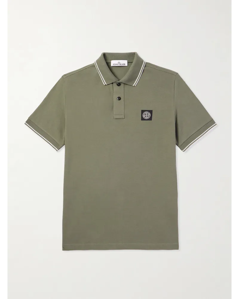 Stone Island Polohemd aus Stretch-Baumwoll-Piqué mit Logoapplikation Grün