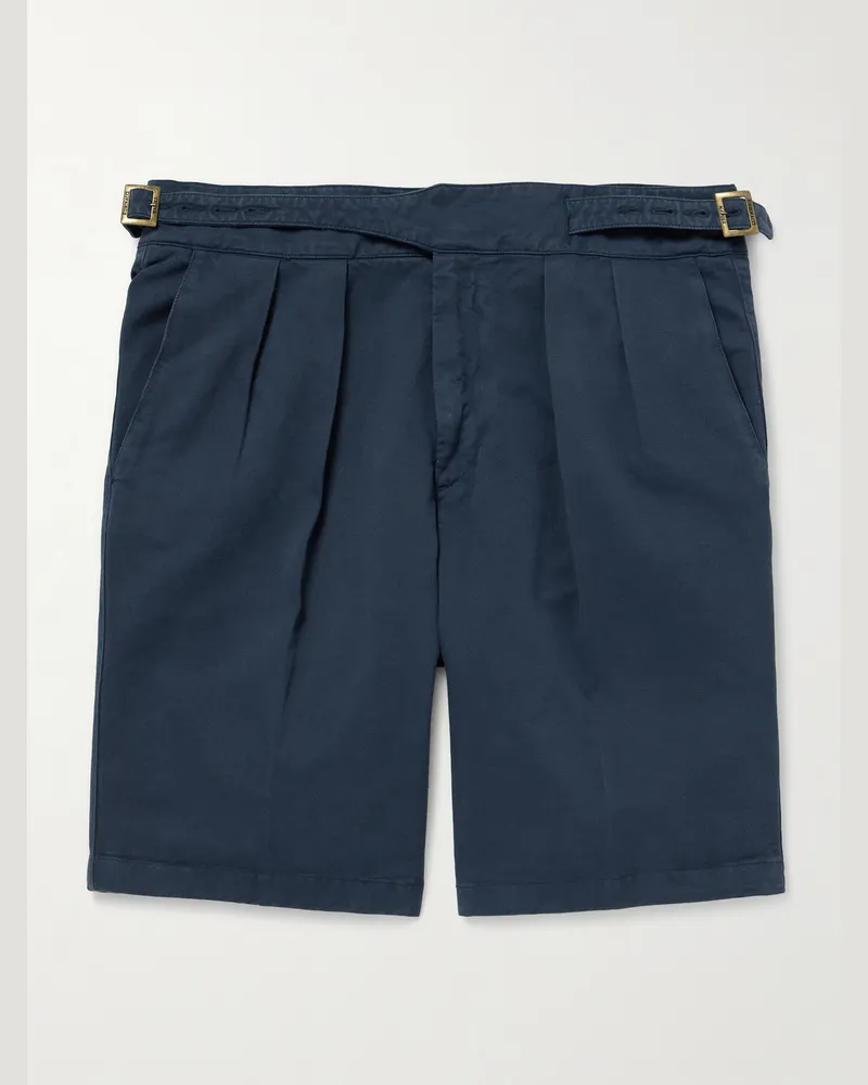 Rubinacci Manny Straight-Leg Pleated Cotton Shorts Blue