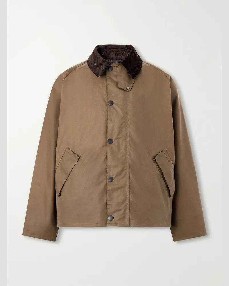 Barbour Transport Corduroy-Trimmed Waxed-Cotton Blouson Jacket Brown