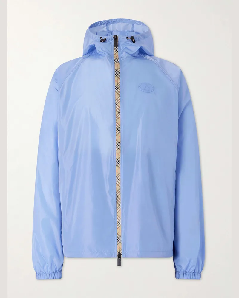 Burberry Clapton Logo-Appliquéd Shell Hooded Jacket Blue