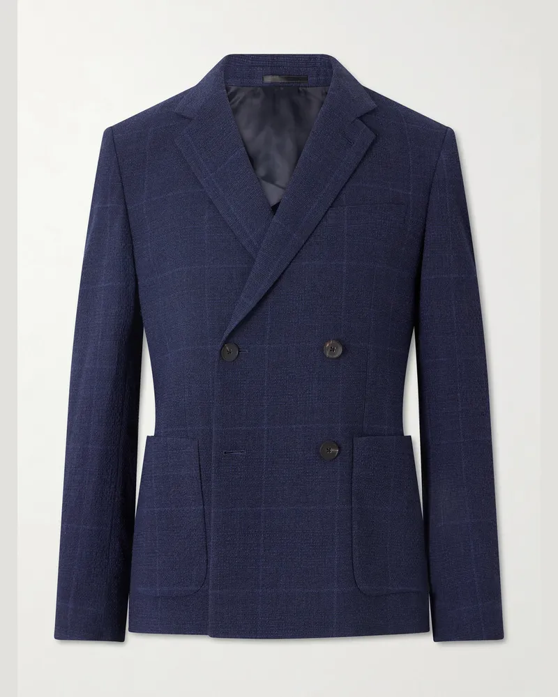 MR P. Double-Breasted Checked Wool-Blend Suit Jacket Blue