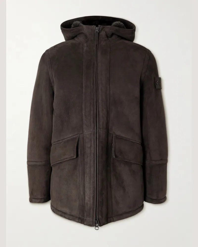 Stone Island GHOST Shearling Hooded Jacket Brown