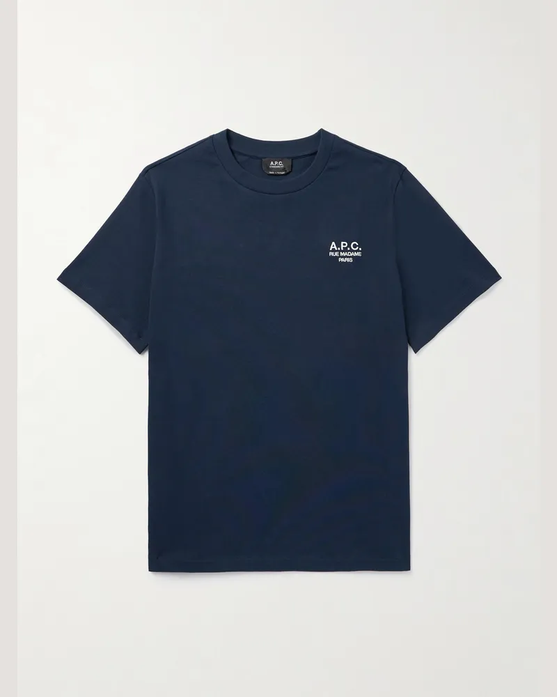 A.P.C. Logo-Embroidered Cotton-Jersey T-Shirt Blue