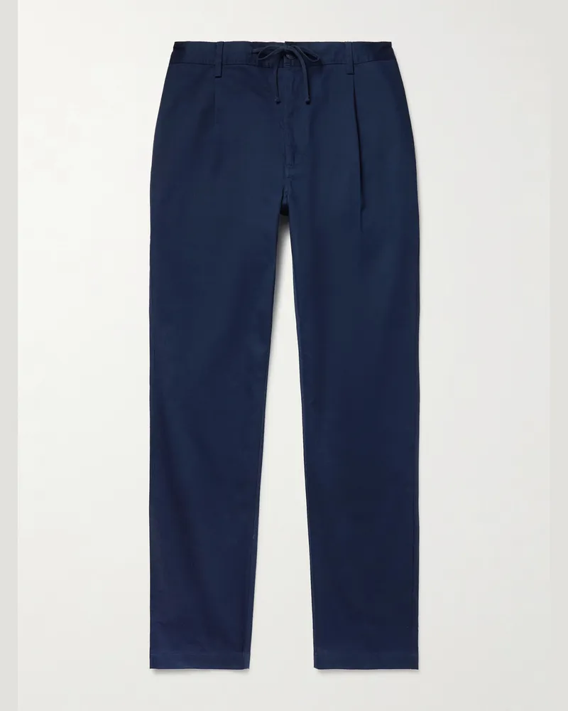 Onia Schmal geschnittene Hose aus Stretch-Baumwolle mit Falten und Kordelzugbund in Stückfärbung Blau