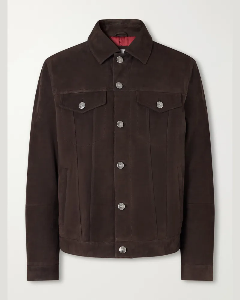 Brunello Cucinelli Pintucked Suede Jacket Brown