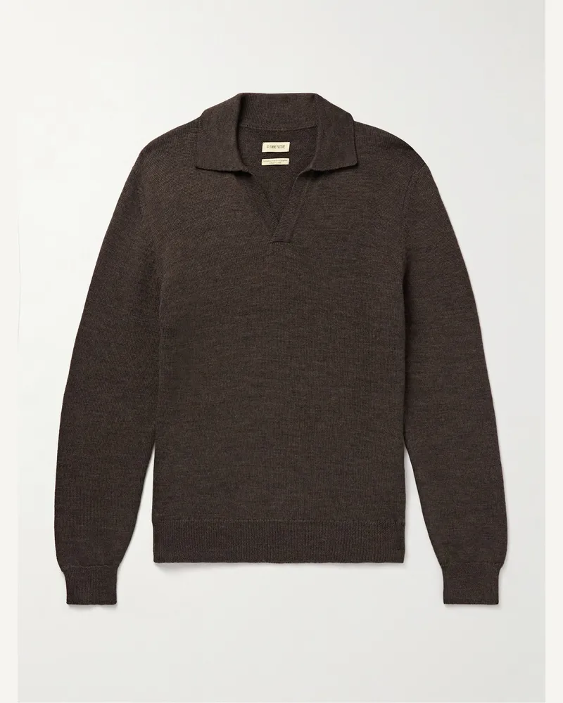 De Bonne Facture Schmal geschnittener Pullover aus Schurwolle mit Polokragen Braun