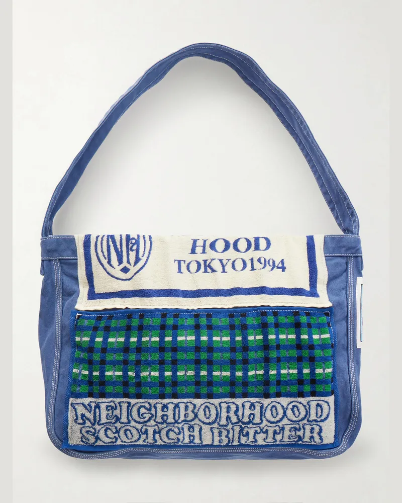 Neighborhood Newspaper Mod Tote aus Baumwoll-Canvas mit Frotteebesatz und Applikationen Blau