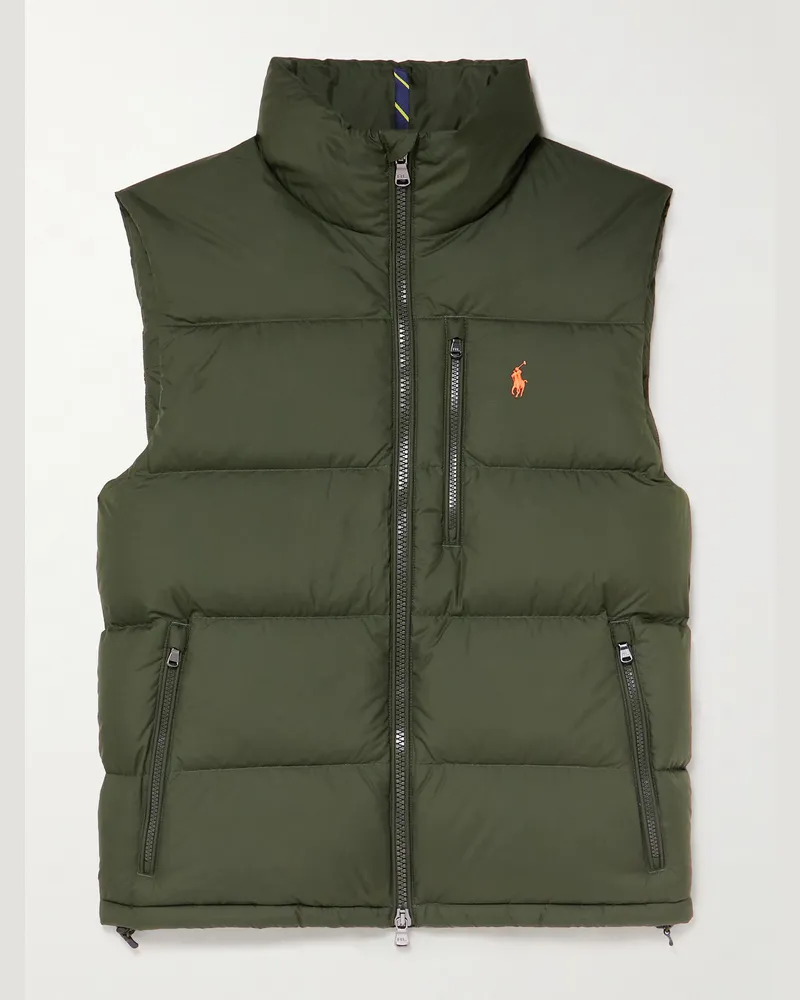 Ralph Lauren Gorham wattierte Daunenweste aus gestepptem Shell mit Logostickerei Grün