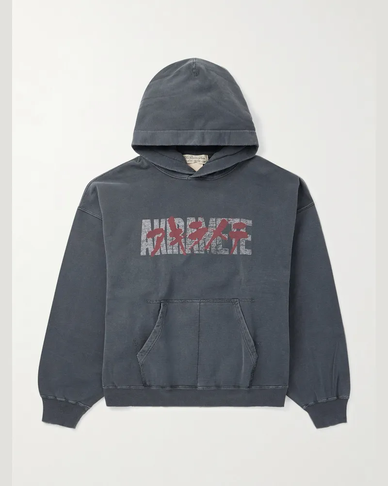 Remi Relief Akiramete Distressed Printed Cotton-Jersey Hoodie Black