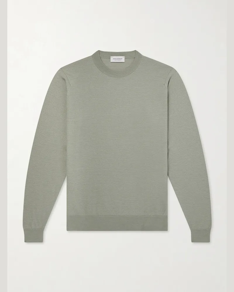 John Smedley Honeycomb-Knit Merino Wool Sweater Green