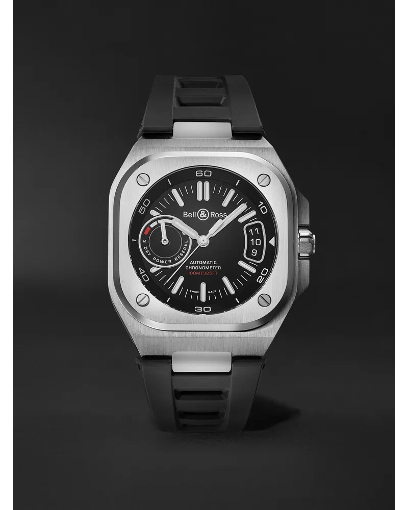 Bell & Ross BR-X5 Automatic Chronometer 41 mm Uhr aus Stahl mit Kautschukarmband, Ref.-Nr. BRX5R-BL-ST/SRB Schwarz