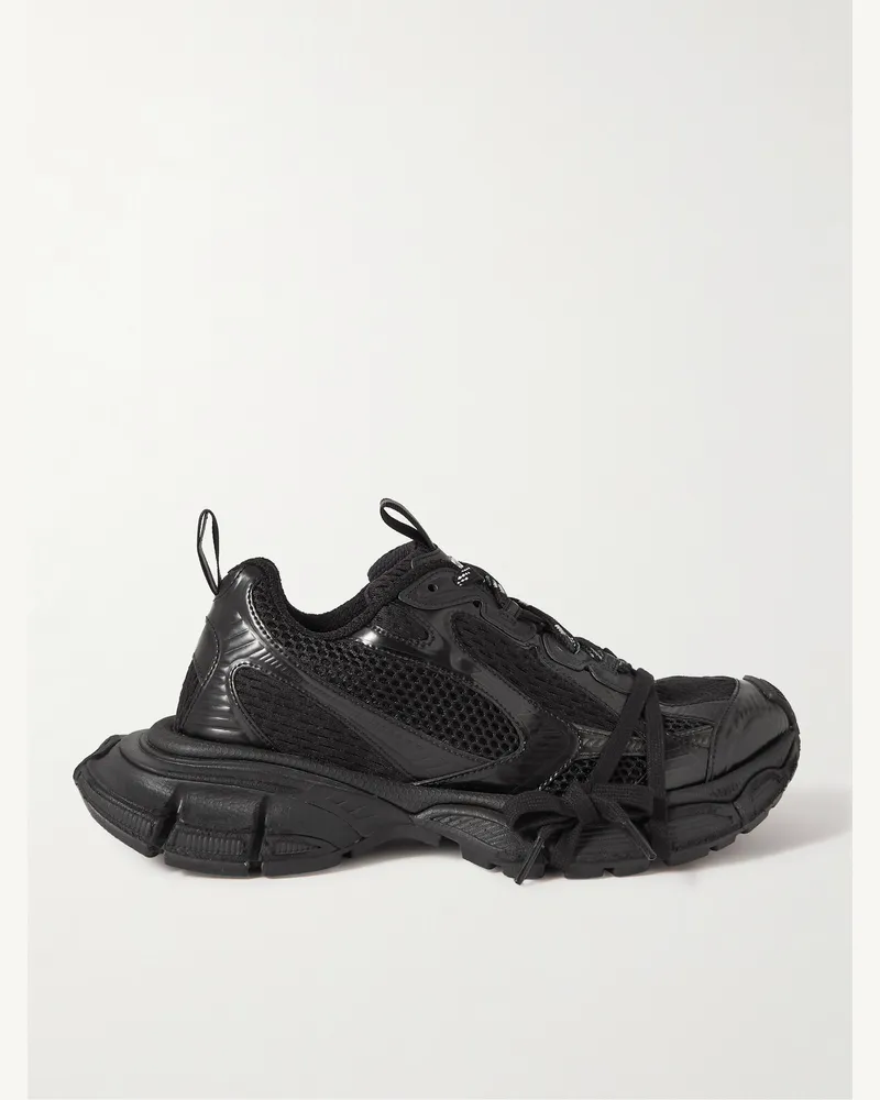 Balenciaga 3XL Distressed Mesh and Rubber Sneakers Black