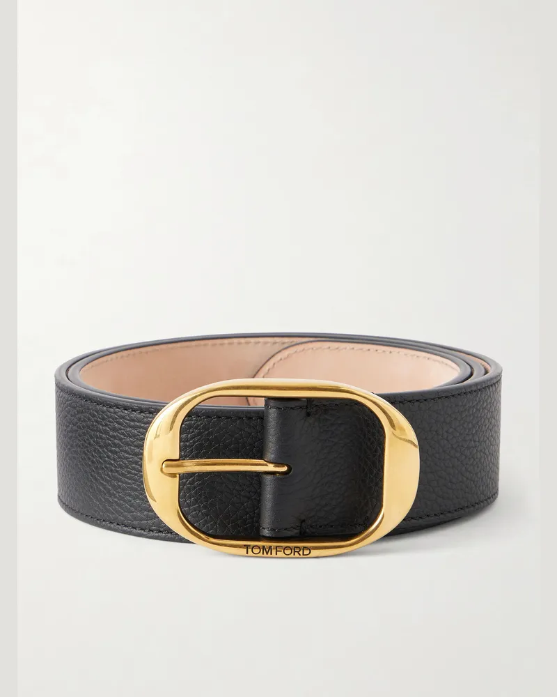 Tom Ford 4cm Logo-Engraved Full-Grain Leather Belt Black
