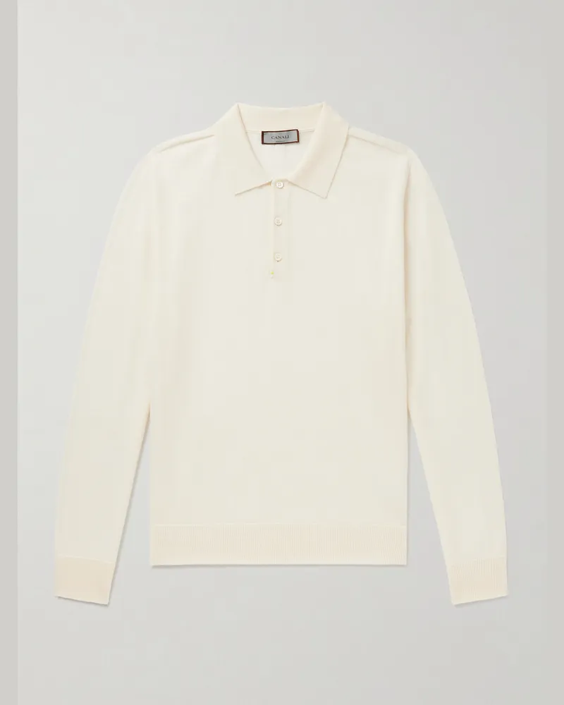 Canali Schmal geschnittener Pullover aus Wolle mit Polokragen Weiß