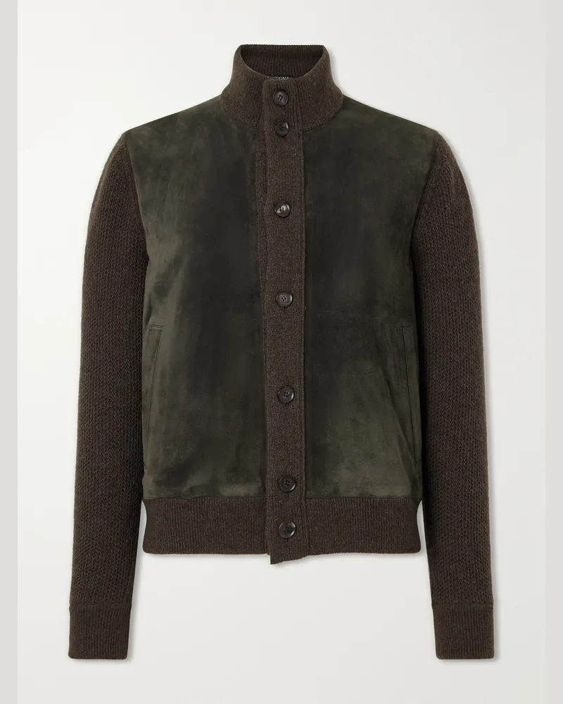 Ermenegildo Zegna Oasi Cashmere and Suede Blouson Jacket Green