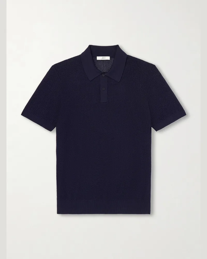 MR P. Honeycomb-Knit Organic Cotton Polo Shirt Blue