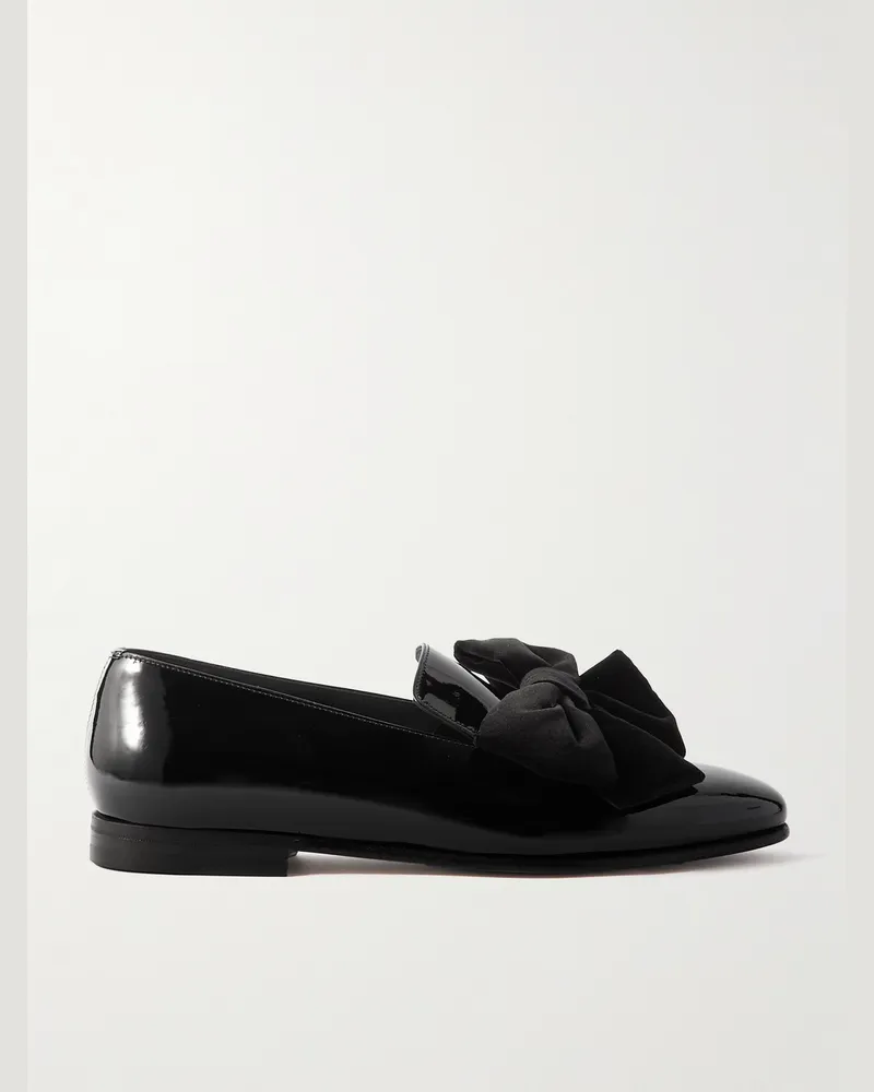Manolo Blahnik Janser Velvet-Trimmed Patent-Leather Loafers Black