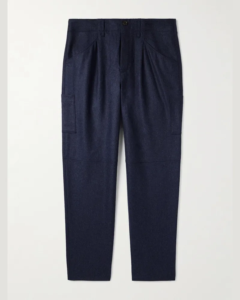 Brunello Cucinelli Schmal zulaufende Hose aus gebürsteter Wolle Blau