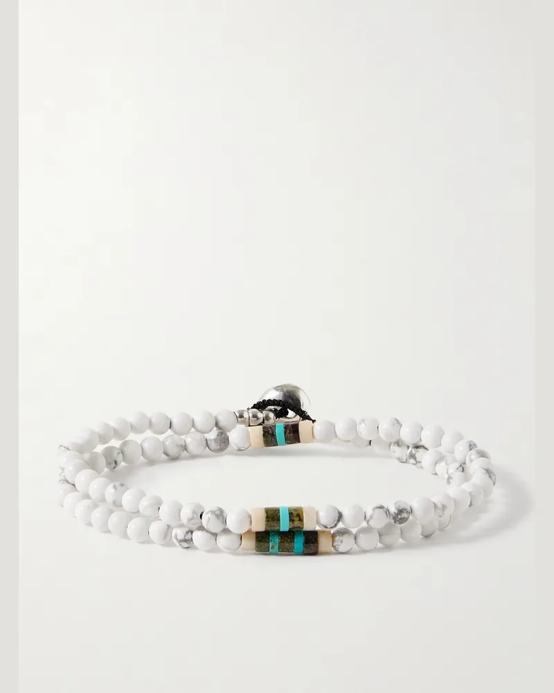 Mikia Wickelarmband mit Silberdetails, mehreren Steinen und Zierperlen Weiß