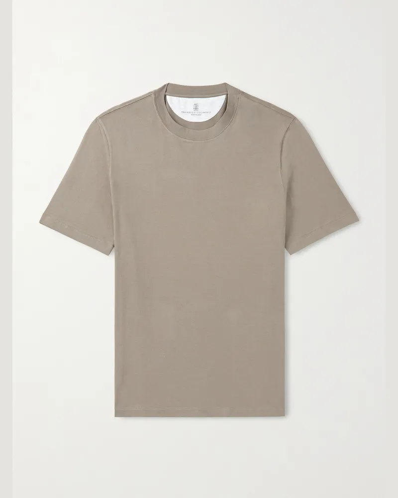 Brunello Cucinelli T-Shirt aus Baumwoll-Jersey Braun