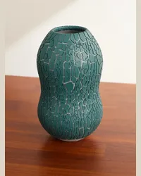 Houseplant Vase aus Craquelé-Keramik Blau