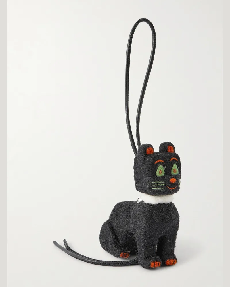 Loewe Louis Wain Cat Taschenanhänger aus Filz mit Lederbesatz Schwarz