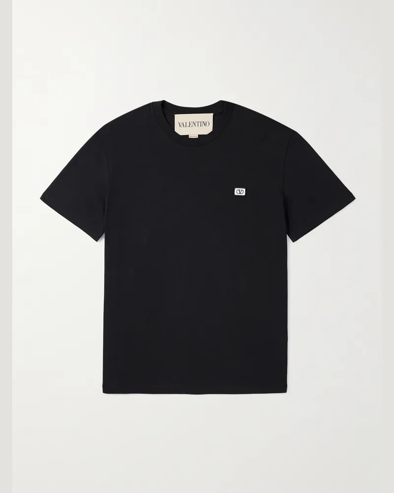 Valentino Garavani Logo-Appliquéd Cotton-Jersey T-Shirt Black