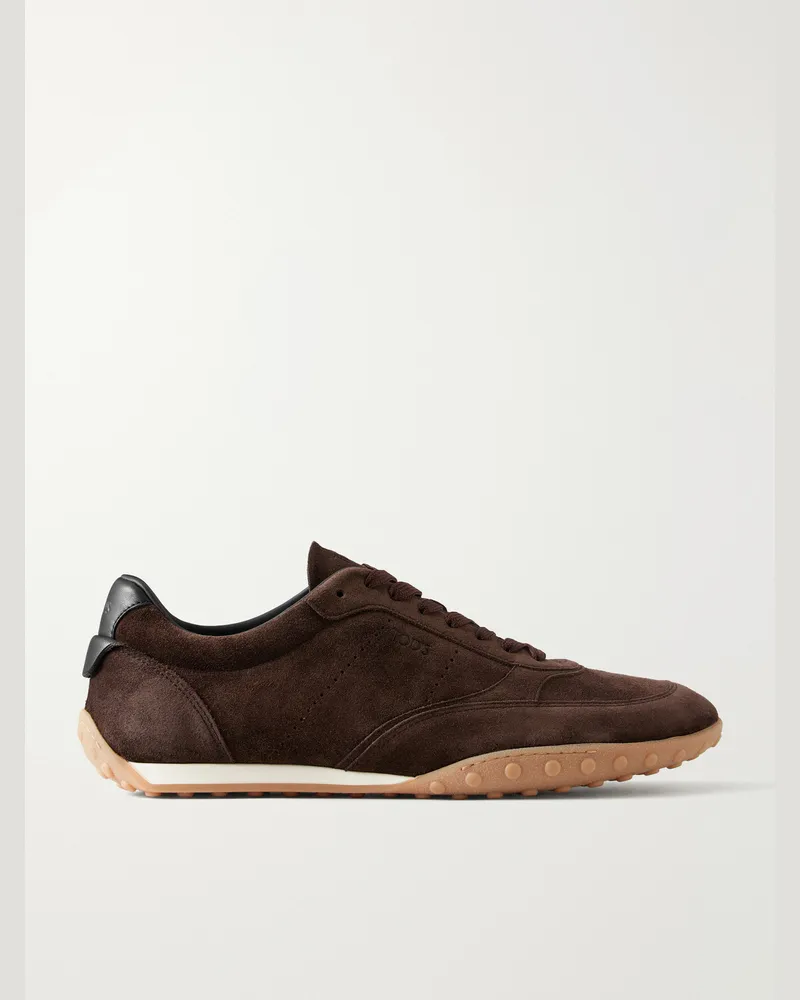 TOD'S Panelled Leather-Trimmed Suede Sneakers Brown